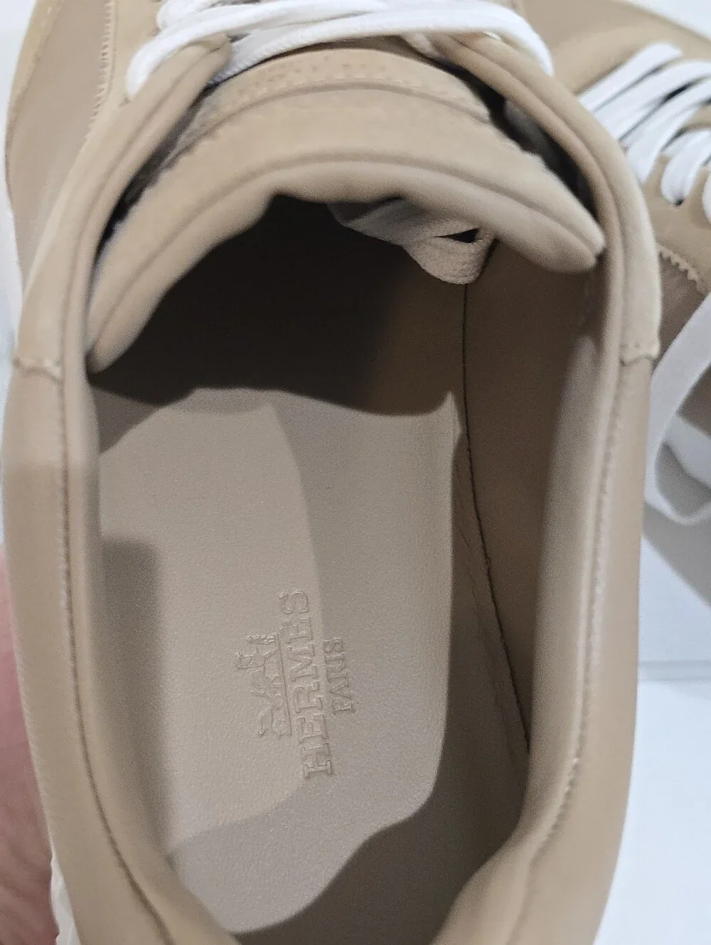 Hermes Womens Bouncing Sneakers Beige and White Low-Top Sneakers Size 38
